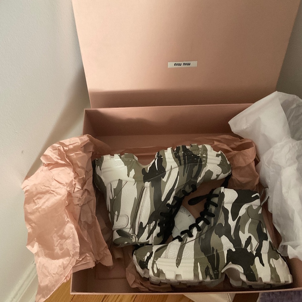 Miu miu camouflage combat boots size 36